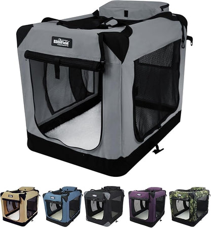 EliteField 3-Door Folding Soft Dog Crate with Carrying Bag and Fleece Bed (2 Year Warranty), Indoor & Outdoor Pet Home (20" L x 14" W x 14" H, Light Gray)