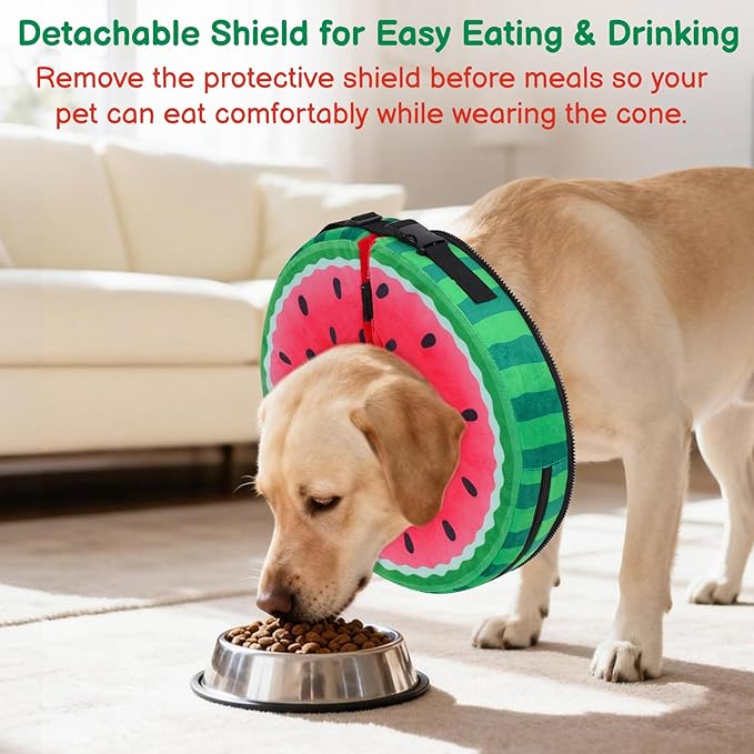 Sponge Dog Cone After Surgery, No Inflation Required Dog Donut Collar to Stop Licking, Inflatable Cone Alternatives for Large Pets, Soft Recovery Collar with Protective Shield (Watermelon,XXL)