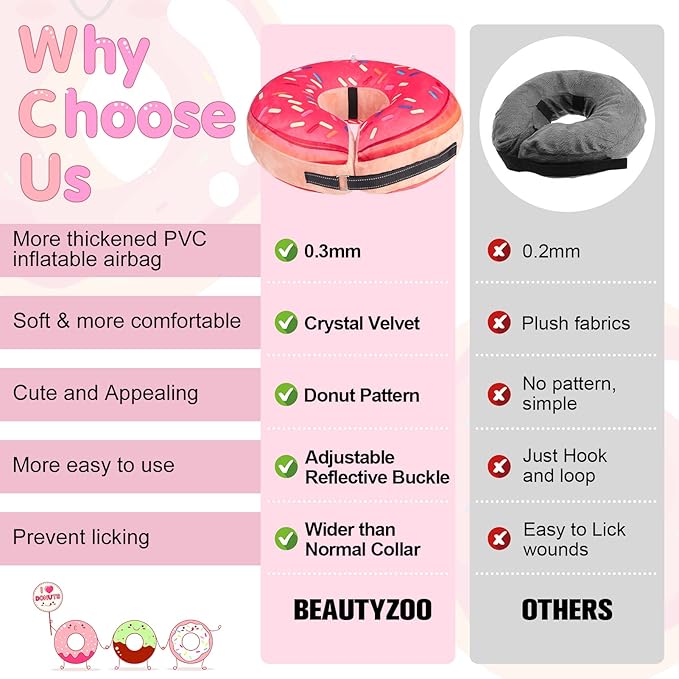 BEAUTYZOO Dog Cone Alternative After Surgery for Large Medium Small Dogs, Soft Inflatable Cone Collar for Dogs Cats, Dog Neck Donut E Collar Dogs Recovery Collar to Stop Licking, Strawberry Pink, L