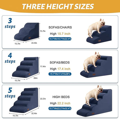 Aodisman 5-Step Dog Stairs and Ramp for High Bed, Non-Slip Sturdy Pet Steps for Small Dogs and Cats,22.2" H,Blue