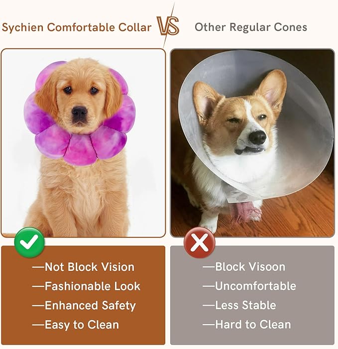 Dog Collar Cone Soft, Adjustable Cute Flower Shape for Claming Dog Cat Cone After Surgery, Pet Recovery Anti-Lick Collar