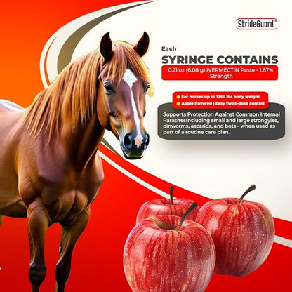 Horse Ivermectin Paste 1.87% – Apple Flavored Oral Horse Dewormer Syringe – 6.08g Tube Treats Horses Up to 1250 LB [Pack-12]