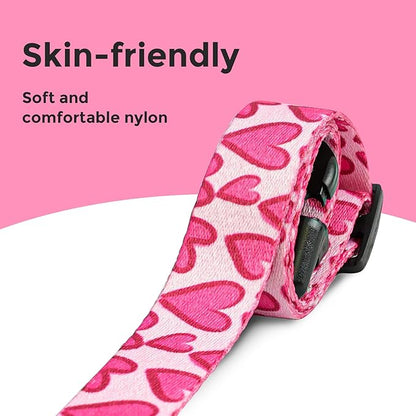 Kazazoo Dog Collar Cute and Soft Nylon Puppy Collar Girl, Adjustable Dog Collars for Medium Large Dogs, Hot Pink Heart-L