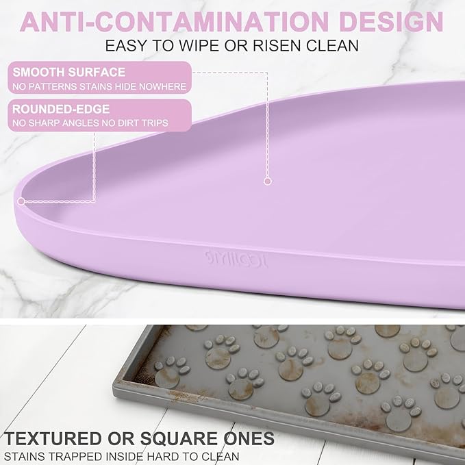 Smilool Silicone Pet Food Mat with Raised Edge for Food and Water Bowl, Dog Feeding Mats, Cat Food Trays for Floor Waterproof, Rubber Tray for Dogs and Cats, 24 x 16 x 0.8 Lavender