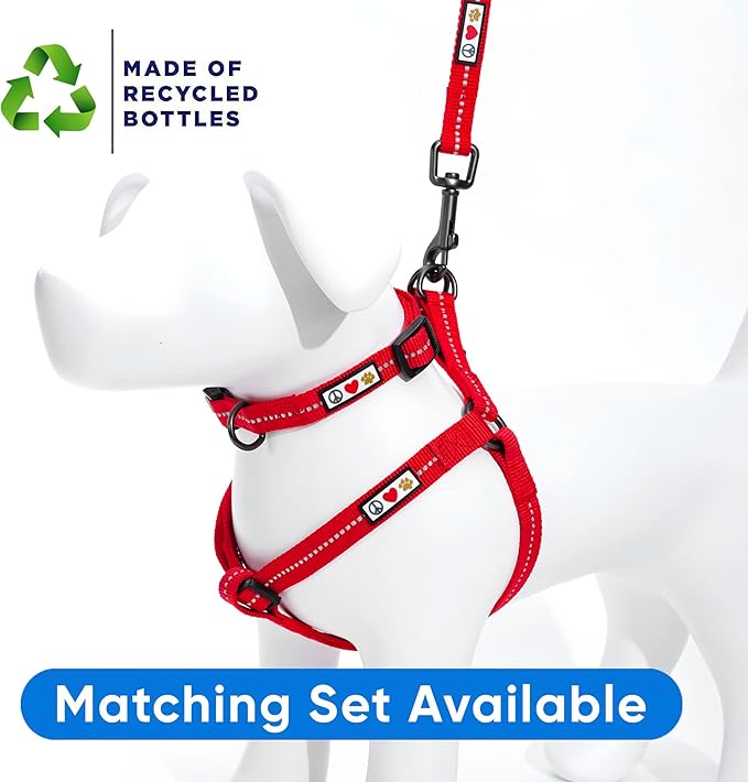 Pawtitas Recycled Reflective Step-in Dog Harness – Adjustable No-Pull Vest for Puppies to Seniors, Safe & Comfortable M Red