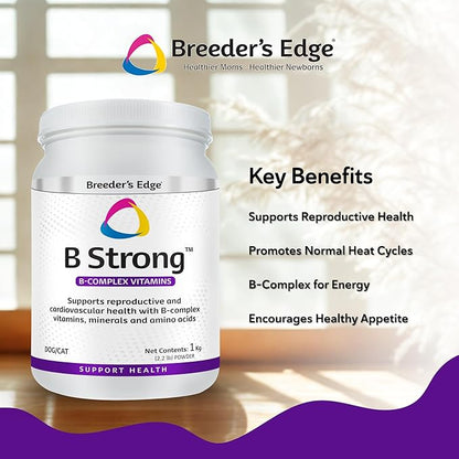 Breeder’s Edge B Strong Powder, B-Complex Vitamin Supplement for Dogs and Cats, Supports Reproductive Health, Promotes Normal Heat Cycles, and Helps Maintain Energy, 1kg