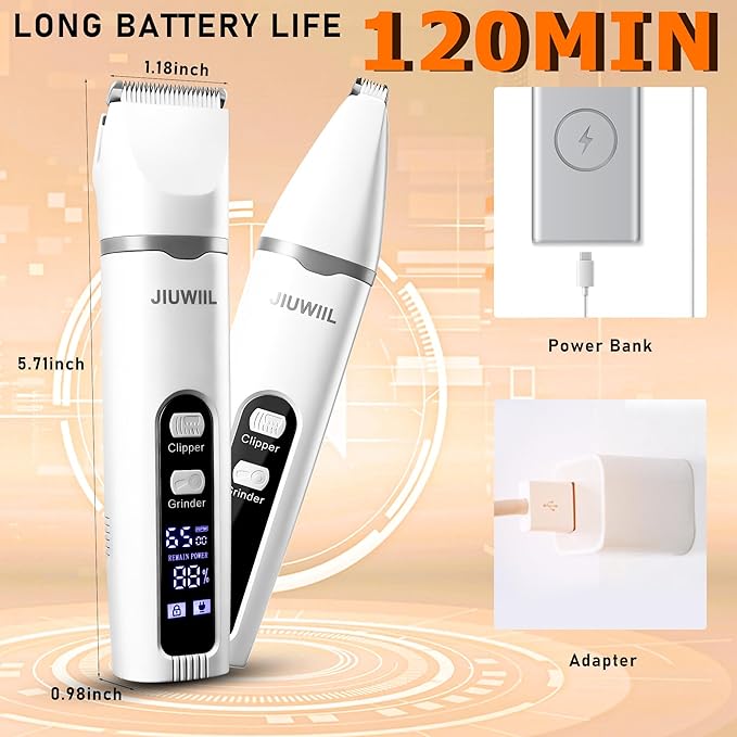 Dog Clippers for Grooming, 4 in 1 Dog Grooming Kit Hair Clipper with LCD Display, Dog Trimmer for Grooming, Dog Hair Trimmer for Paw Nail Grinder,Shaver Grooming Supplies for Pet Cats Dogs