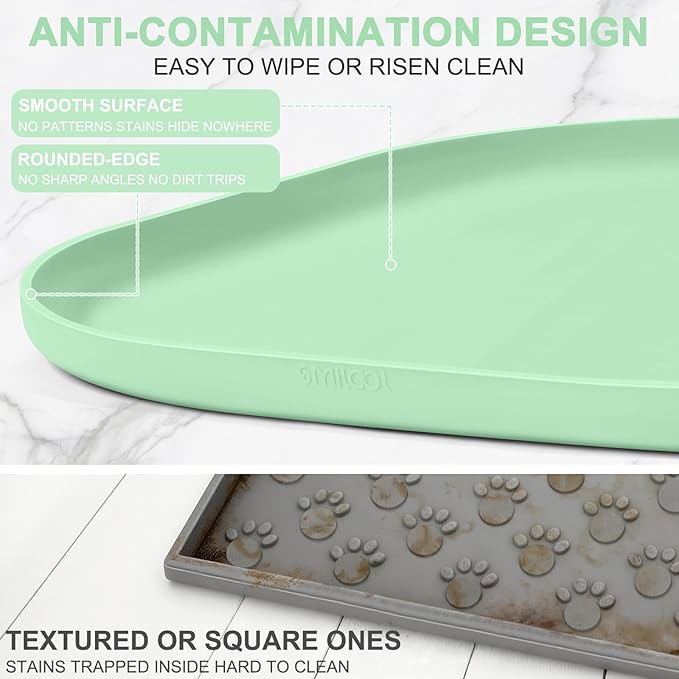 Smilool Silicone Pet Food Mat with Raised Edge for Food and Water Bowl, Dog Feeding Mats, Cat Food Trays for Floor Waterproof, Rubber Tray for Dogs and Cats, 24 x 16 x 0.8 Mint Green