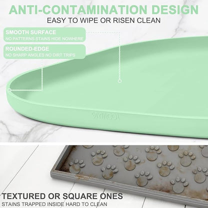 Smilool Small Silicone Pet Food Mat with Raised Edge for Food and Water Bowl, Square Dog Feeding Mats, Cat Food Trays for Floor Waterproof, Rubber Tray for Dogs and Cats, 12 x 12 x 0.7 Mint Green