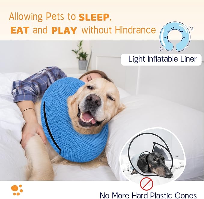 Supet Inflatable Dog Cone Collar for Dogs to Stop Licking, Dog Donut Collar After Surgery, Soft Pet Cone for Small Medium Large Dogs Blue 02 S