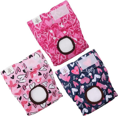CuteBone Dog Diapers Female Washable Small Medium Large 3 Pack Reusable Doggie Diapers Puppy Period Pants for Doggy Heat Cycle Peeing
