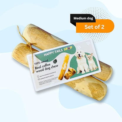 Set of 2 Coffee Wood Dog Chew Stick Toy, Natural and Real Wooden Bone Sticks, Safe Dental Cleaning Chews, Pet Health, Teeth Cleaning and Relieve Stress (Set 2 for Medium Dog)