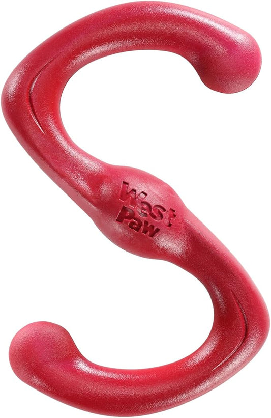 WEST PAW Zogoflex Bumi Dog Tug Toy – S-Shaped, Lightweight Chew Toys for Fetch, Play, Pet Exercise – Tug of War Soft Flinging Squishy Chewy Toy for Dogs – Guaranteed, Latex-Free, Large 9.5", Ruby