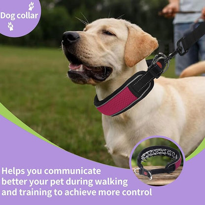 Martingale No Pull Dog Collar for Large Medium Dogs Training Walking, Heavy Duty Nylon Reflective Adjustable Anti Pull Slip Collar with Buckle L Wine Red