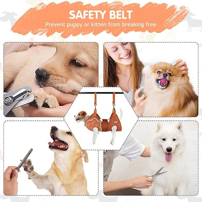 Paws n' Cradle Dog Grooming Hammock Harness for Dogs & Cats-Complete Kit with Adjustable Leg Fittings, Comb, Nail Clipper, File, Hook & Loop Strap, Adjustable Hanging Straps & Snap Hooks (Extra Large)