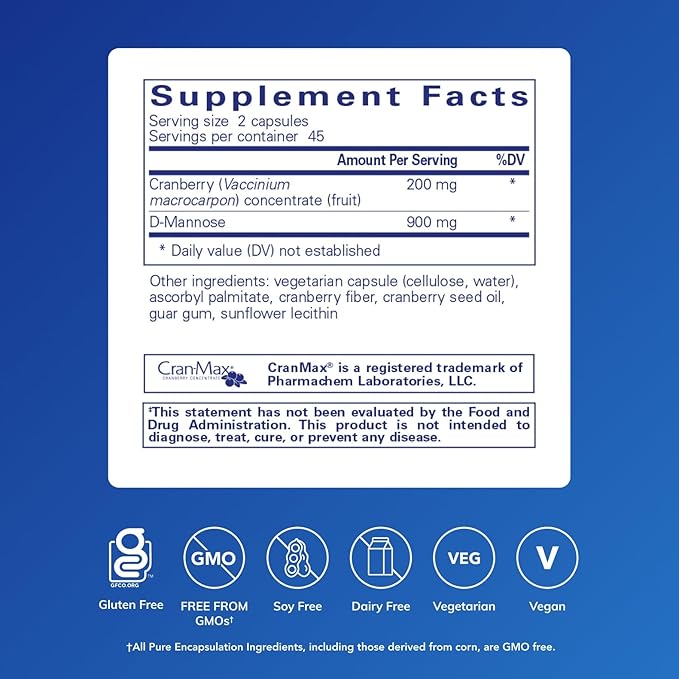 Pure Encapsulations Cranberry D-Mannose - Supports Urinary Tract Health* - with Cranberry Fruit Solids - Vegan & Non-GMO Dietary Supplement - 90 Capsules