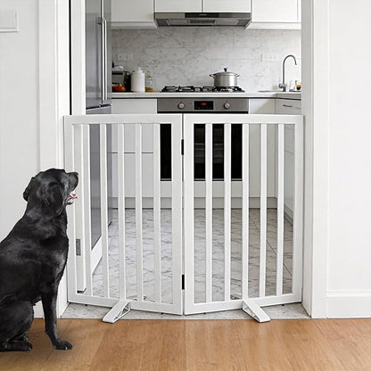 ZJSF Freestanding Indoor Dog Gate for House Foldable Wood White Puppy Gate for Doorways Pet Gate for Stairs Extra Wide Pet Fence 32" Height 2 Panels