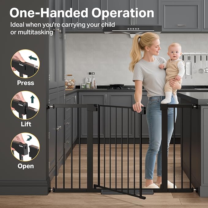 Cumbor 29.7–51.5" Extra Wide Baby Gate for Stairs, Pressure-Mounted Dog Gates for Doorways & Hallways, Auto-Close Walk-Through, No-Trip Design, Child Proof Safety, Dog/Pet Gate for Indoor Use, Black