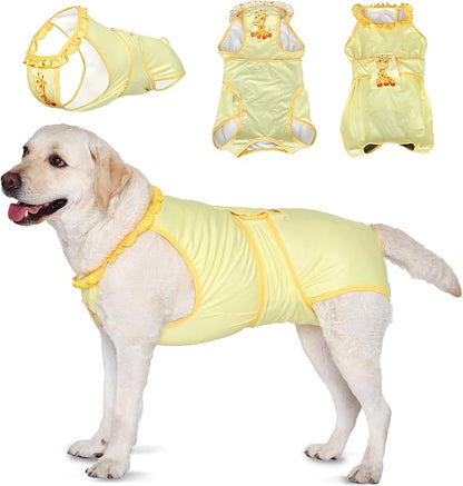 LovinPet Dog Recovery Suit for Large Medium Dogs - Wound Protective Surgical E-Collar Alternative Recovery Bodysuit for Abdominal Wounds After Surgery Dog Onesies,Yellow,Deer Pattern,L