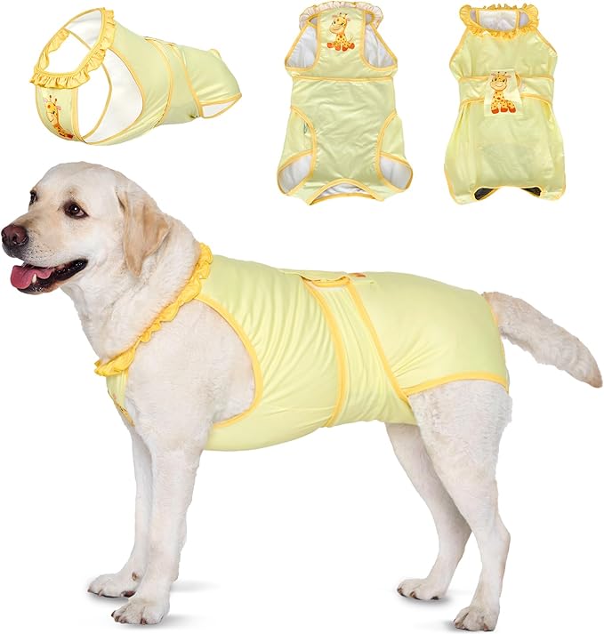 LovinPet Dog Recovery Suit for Large Medium Dogs - Wound Protective Surgical Recovery Bodysuit Suit for Abdominal Wounds After Surgery Dog Onesies,Deer Pattern,Yellow,XXL
