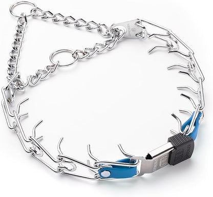 Herm Sprenger Chrome Plated Steel Dog Collar with Quick Release ClicLock Buckle O-Ring Biothane Insert Training Collar Made in Germany (Cerulean Blue, 22in x 3.0mm(Neck Size up to 18-19in))