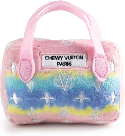 Haute Diggity Dog Chewy Vuiton Handbag Plush Squeaky Dog Toy, Soft Durable Designer-Inspired Stuffed Puppy Chew Toys for Small & Medium Dogs, Machine-Washable (Pink Ombre) Small