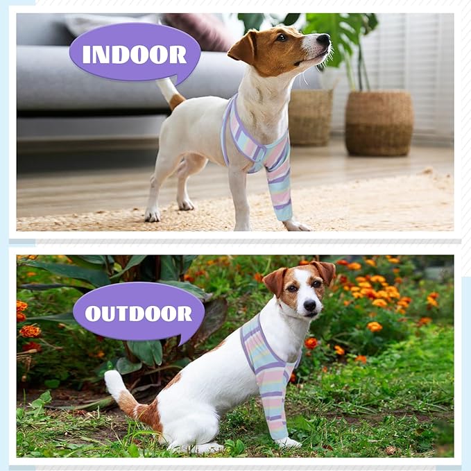 ROZKITCH Dog Sleeve to Prevent Licking Right Left Leg, Only for Front Leg Protection Anti Scratching Wound Skin Problems, Stretchy Material for Sprain ACL CCL Arthritis Joint Care Stripe XS