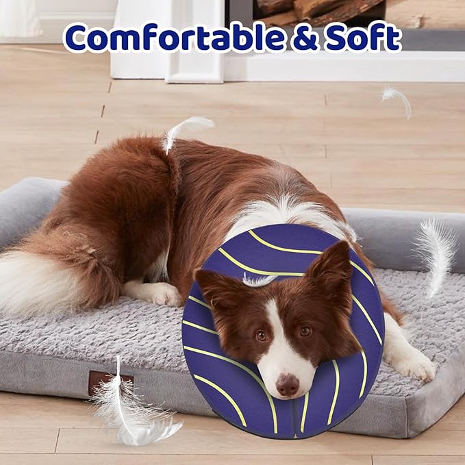Adjustable Inflatable Dog Cone Collar for Surgery Recovery, Soft Cone for Dogs & Cats, Portable & Washable Dog Donut Collar, Large Cat Cone E Collar (Indigo M)