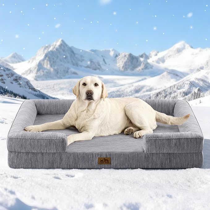 Cooling Dog Bed for Extra Large Dogs 44x32 inch, Q-Max >0.4 Summer Cool Orthopedic Foam Pet Sofa Bed with Sides, XL Size Bolster Anti-Slip Couch with Washable Removable Cover, Dark Grey