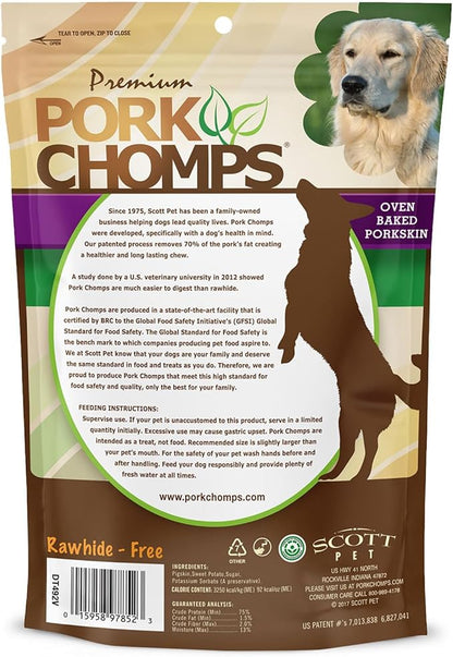 Pork Chomps Baked Pork Skin Dog Chews, 5 Inch Mini Twists, 12 Count - Sweet Potato Wrap - Long-Lasting Treats for Dogs - High Protein, Rawhide-Free, Low Fat, Healthy & Delicious Chews