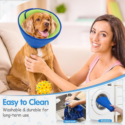 Soft Dog Cone Collar Alternative - Adjustable Comfy Cones for Large/Medium/Small Dogs to Stop Licking After Surgery, Comfortable Fabric Elizabethan Collars, Head Cone of Shame for Neuter Recovery (L+)