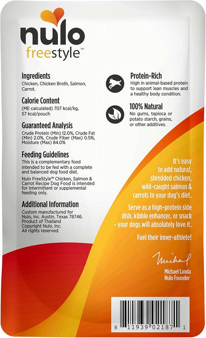 Nulo Freestyle Chicken, Salmon & Carrot in Broth Real Meat Dog Food Topper, 2.8 Ounce (Pack of 6)
