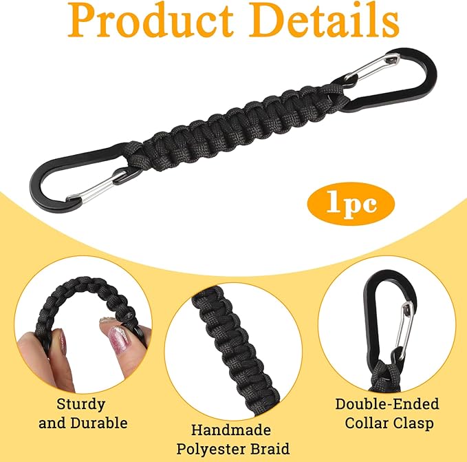 BLMHTWO Dog Collar Safety Clip, Double-Ended Harness to Collar Safety Clip, Handmade Backup Strap Dog Harness Connector for Prong, Leashes, Walking, Running and Hiking (Black)