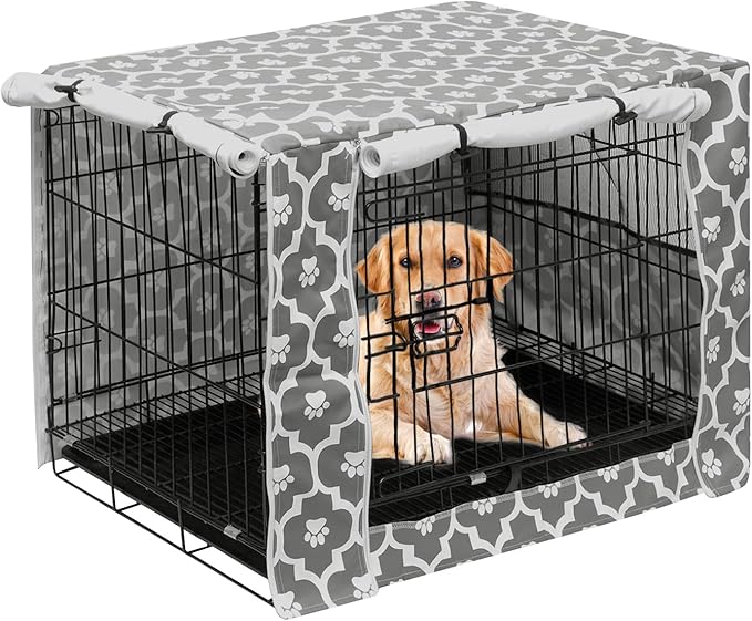 Pethiy Dog Crate Cover Durable Polyester Pet Kennel Cover Universal Fit for Wire Dog Crate - Fits Most 24 inch Dog Crates - Cover only-Gray Soles-24
