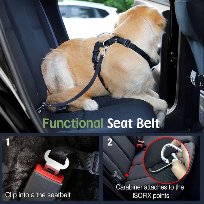 VavoPaw Dog Seat Belt, Safety Vest Dog Car Harness with Adjustable Buckle Dogs Seat-Belt for Vehicle Nylon Pet Safety Seats Belts Heavy Duty(XL, Purple)