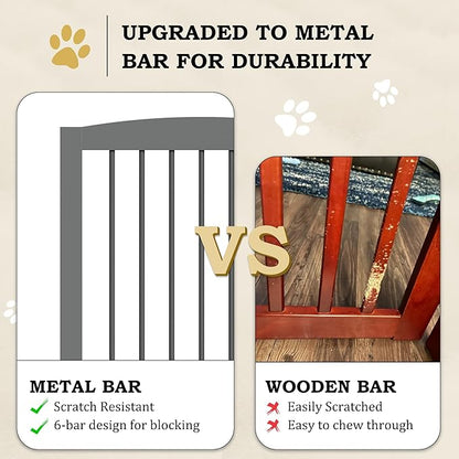 PUPETPO Freestanding Pet Gates with Walk Through Door, Dog Indoor Fence, Dog Gate for The House, Doorway, Stairs, Extra Wide Pet Gate, Support Feet Included, 120 Inch Wide, 6 Panels 24" Tall, Gray