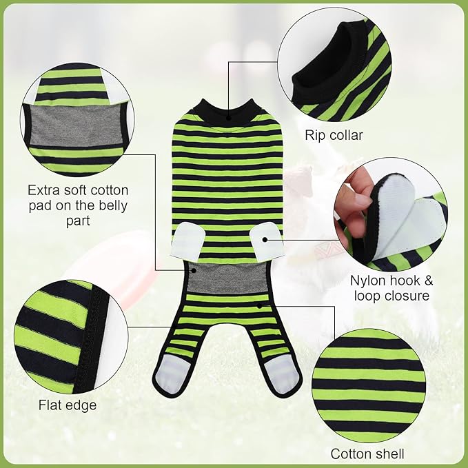 2 Packs Breathable Cotton Dog Recovery Suit for After Neuter Spay Abdominal Wounds Protector, Professional Anti-Licking Onesies for Male Female Pets Surgery Bandages, 2XL Blue & Green Stripes