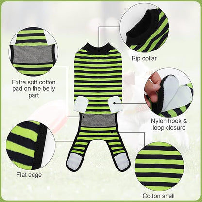 2 Packs Breathable Cotton Dog Recovery Suit for After Neuter Spay Abdominal Wounds Protector, Professional Anti-Licking Onesies for Male Female Pets Surgery Bandages, 2XL Blue & Green Stripes
