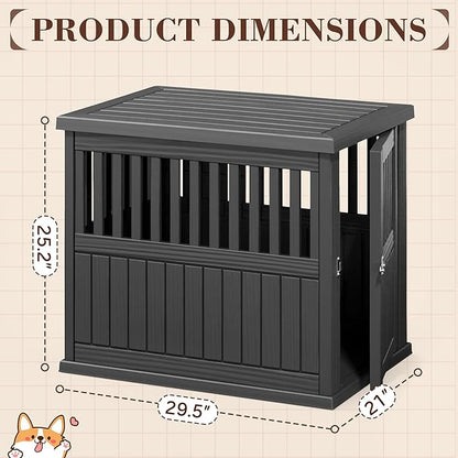 Fancyango 30-Inch Heavy Duty Dog Crate Furniture Lockable Indoor Outdoor Kennel & End Table for Small/Medium Dogs Decorative Plastic Pet Cage in Black