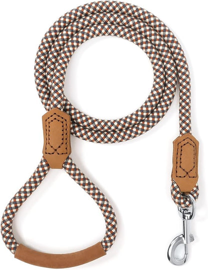 Mile High Life | Premium Leather Dog Leash | Strong Rope Leash | Leather Handle | Zinc Alloy Strong Clasp | Small Medium Large Dogs | 4/5/6 Feet(Brown, 48 Inch (Pack of 1))