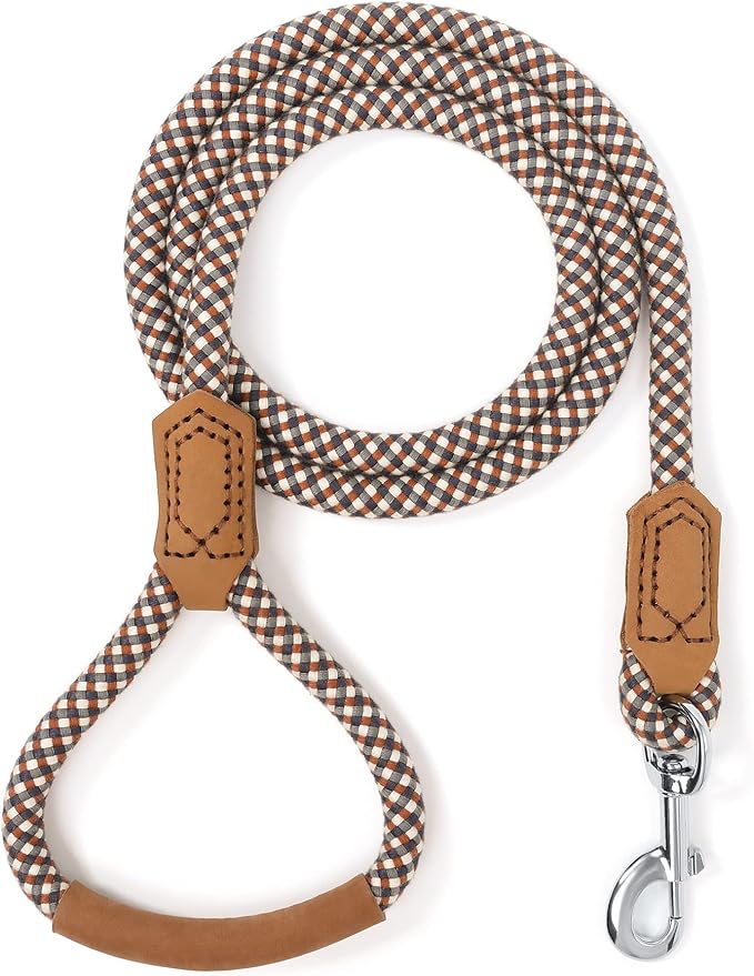 Mile High Life | Premium Leather Dog Leash | Strong Rope Leash | Leather Handle | Zinc Alloy Strong Clasp | Small Medium Large Dogs | 4/5/6 Feet(Brown, 60 Inch (Pack of 1))