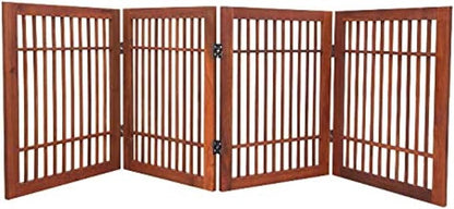 Urnporium Freestanding Wooden Dog Gate Foldable Indoor Pet Gate No Drill Expandable Barrier for Doorways Stairs Hallways Portable Wood Fence for Small Dogs & Puppies (Brown Pet Gate, 4 Panel 24" Tall)