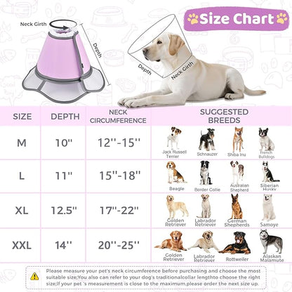Soft Dog Cone Collar After Surgery Recovery,Adjustable E-Collar with Removable Shield,Lightweight,Breathable Anti-Licking Protective Cone for Large,Medium,Small Pets (Rose Pink, L (Neck:15.5''-19''))