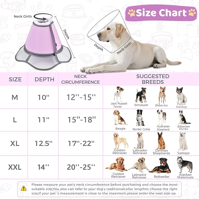 Soft Dog Cone Collar After Surgery Recovery,Adjustable E-Collar with Removable Shield,Lightweight,Breathable Anti-Licking Protective Cone for Large,Medium,Small Pets (Rose Pink, M (Neck:12''-15''))