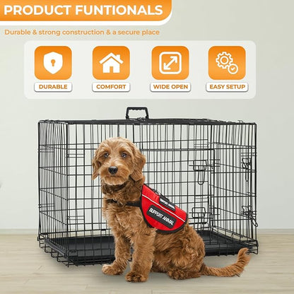 PayLessHere Large Dog Crate Kennel for Medium Large Dogs Metal Dog Cage Double-Door Folding Travel Indoor Outdoor Puppy Playpen with Divider and Handle Plastic Tray (36 Inch, Black)