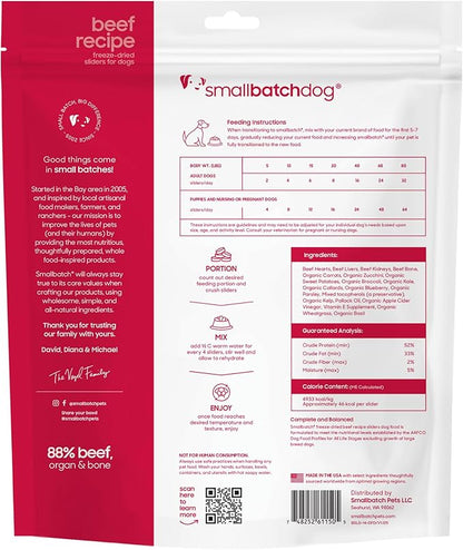 smallbatch Pets Freeze Dried Raw Dog Food, Beef Recipe, 14 oz, Organic High Protein Dog Food, Grain Free, Made in the USA, Humanely Raised Meat, Single Protein, for Picky Eaters, Hydrate & Serve