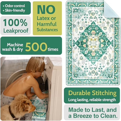 Washable Pee Pads for Dogs 2 Pack Reusable Puppy Training Pads 40"x26" Super Absorbent Waterproof Dog Training Pads, Non-Slip Potty Pads Whelping Pads Litter Mat Pet Supplies - Green Medallion
