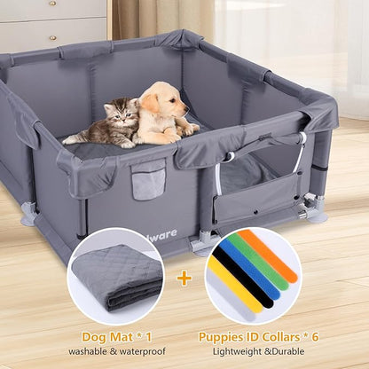 Puppy PlayPen, 28×28×15 in Dog Play Pen Indoors,Small Animals Playpen with Gate for Chick/Kitten/Puppy/Guinea Pig/Rabbits/Hamster/Chinchillas