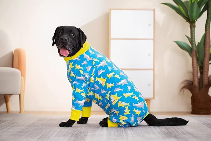 Dog Pajamas Jumpsuit for Medium Large Dogs,Lightweight Dog Pjs Clothes Apparel Onesies,Shirt for Large Size Dogs After Surgery, Full Belly (32 (Chest 32.28 in | Backlength 22.05 in), Blue Dinosaur)