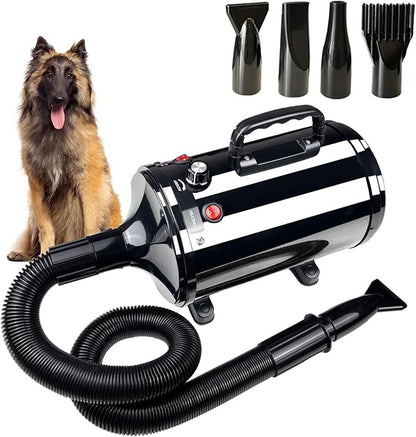 High Velocity Professional Dog Grooming Dryer,Adjustable Temperature and Speed Hair Dryer for Pets with 4 Nozzles
